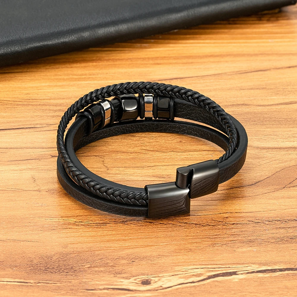 Men’s Braided Leather Lion Bracelet