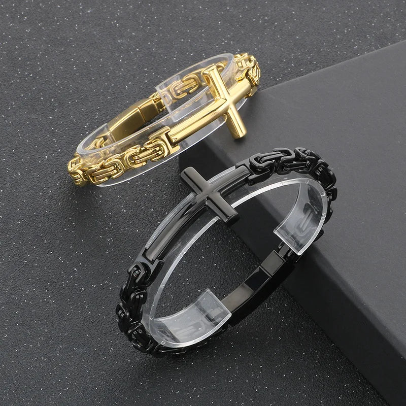 Men’s Steel Link Cross Bracelet