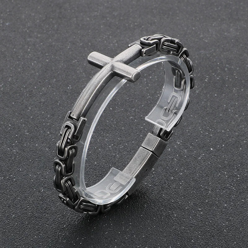 Men’s Steel Link Cross Bracelet