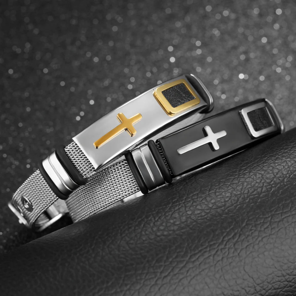 Men’s Mesh Steel Cross Bracelet