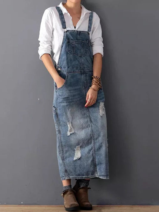 Cozyleido Denim Overalls Dress