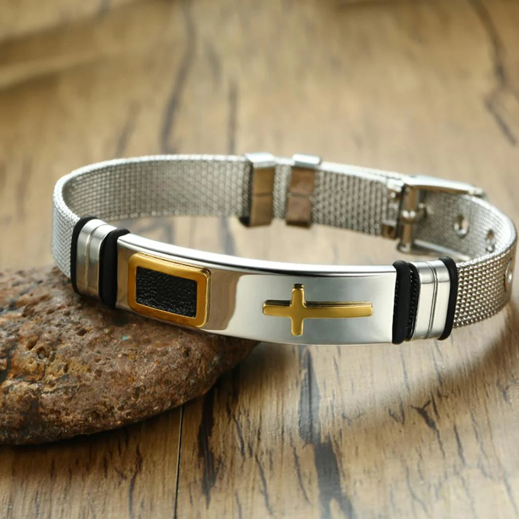 Men’s Mesh Steel Cross Bracelet