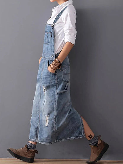 Cozyleido Denim Overalls Dress