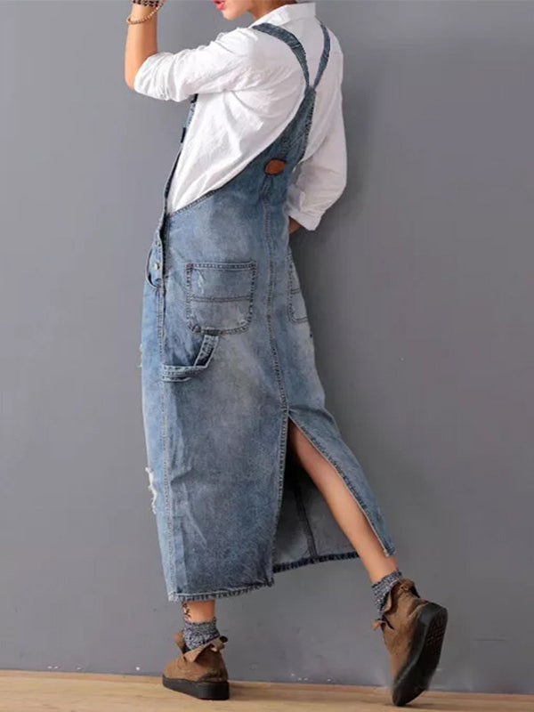 Cozyleido Denim Overalls Dress