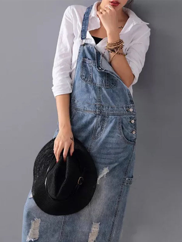 Cozyleido Denim Overalls Dress