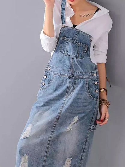 Cozyleido Denim Overalls Dress