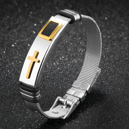 Men’s Mesh Steel Cross Bracelet
