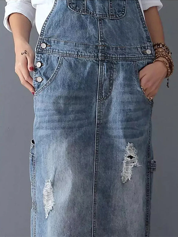 Cozyleido Denim Overalls Dress