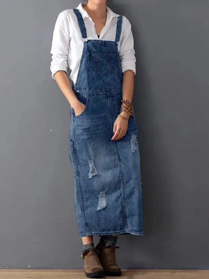 Cozyleido Denim Overalls Dress