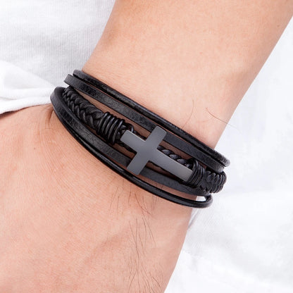 Men’s Woven Leather Cross Bracelet