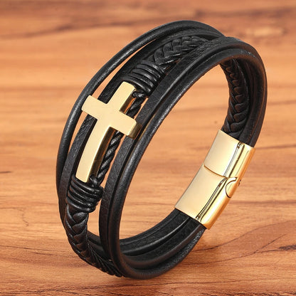 Men’s Woven Leather Cross Bracelet