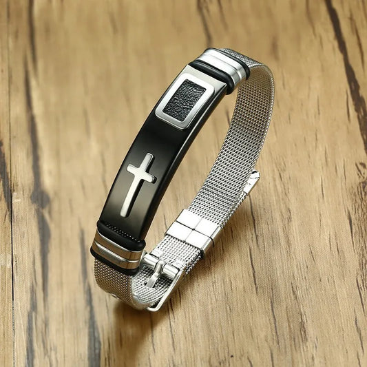 Men’s Mesh Steel Cross Bracelet