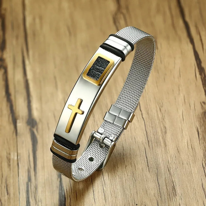 Men’s Mesh Steel Cross Bracelet