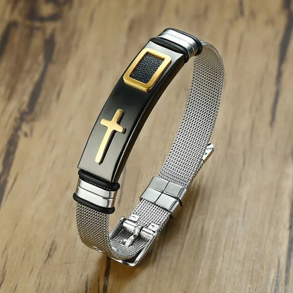 Men’s Mesh Steel Cross Bracelet