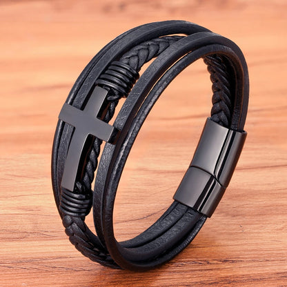 Men’s Woven Leather Cross Bracelet