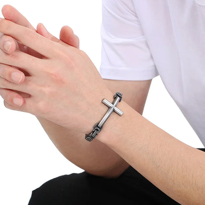 Men’s Steel Link Cross Bracelet