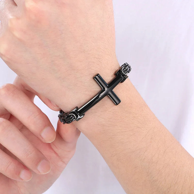Men’s Steel Link Cross Bracelet