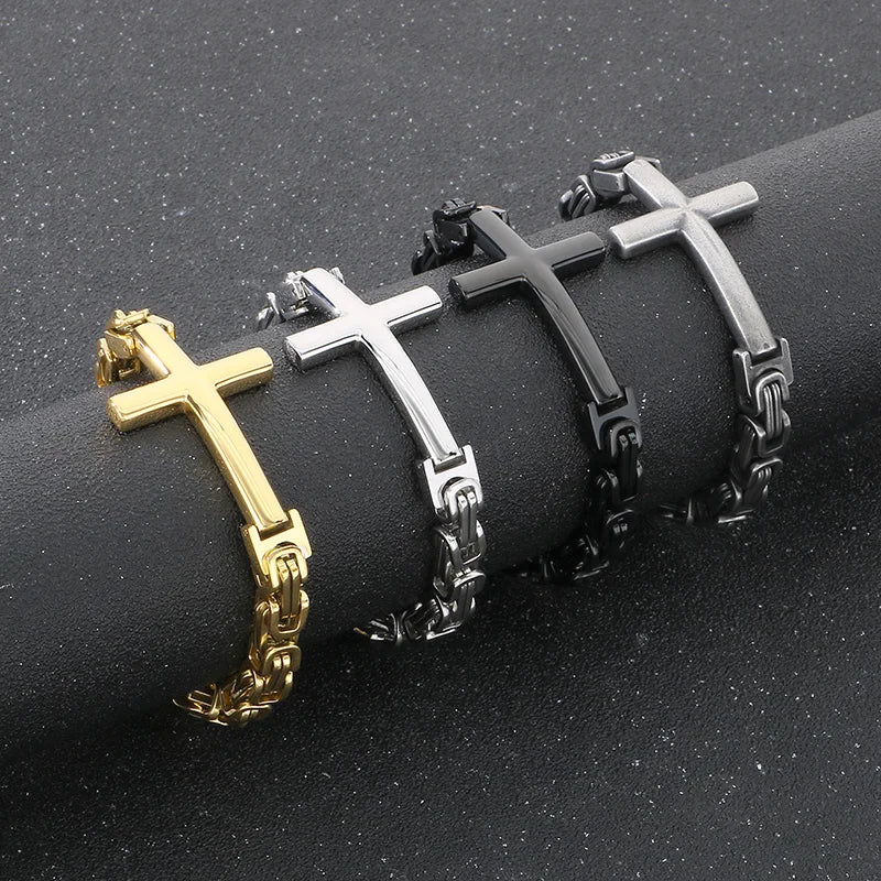 Men’s Steel Link Cross Bracelet