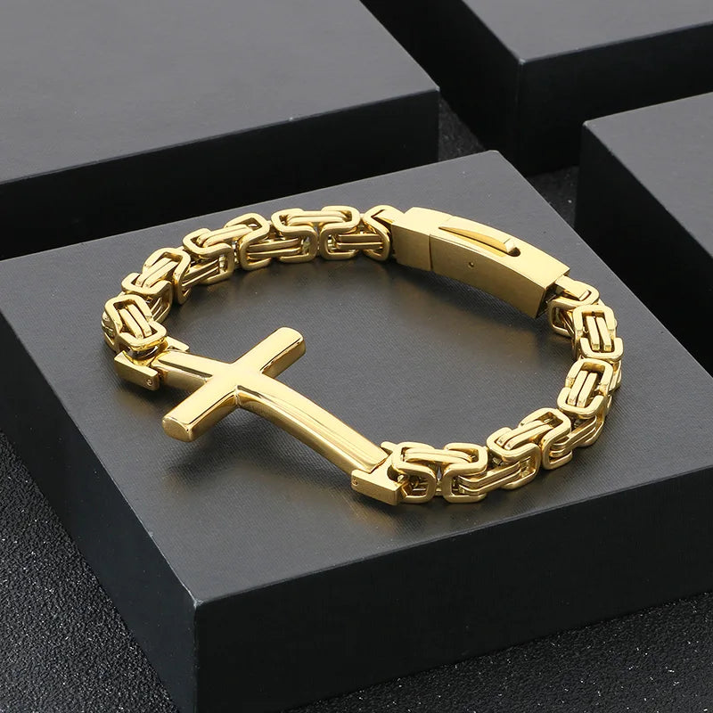 Men’s Steel Link Cross Bracelet