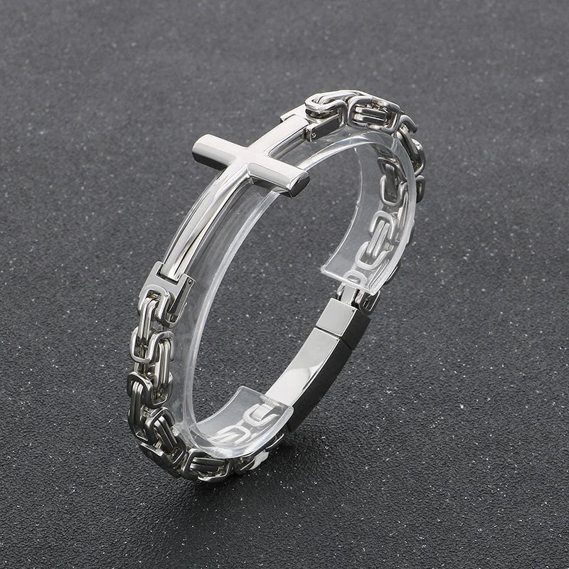 Men’s Steel Link Cross Bracelet