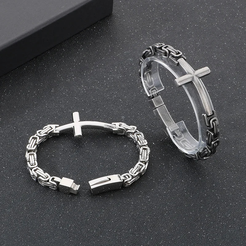 Men’s Steel Link Cross Bracelet
