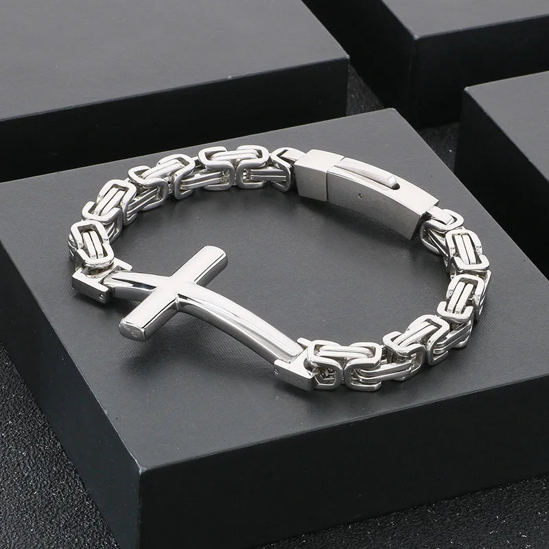 Men’s Steel Link Cross Bracelet
