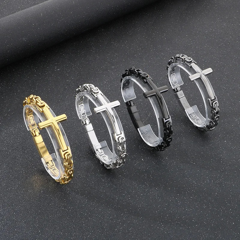 Men’s Steel Link Cross Bracelet