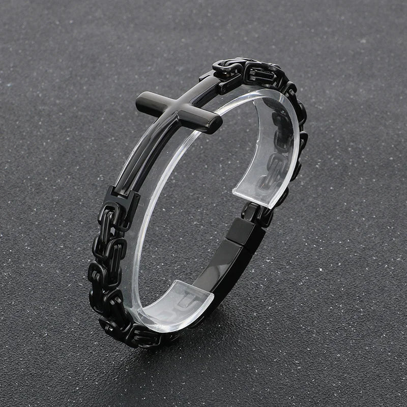 Men’s Steel Link Cross Bracelet