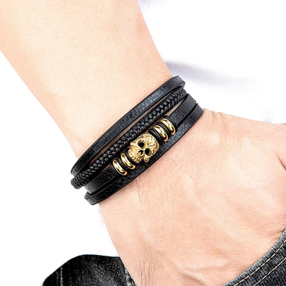 Men’s Skull Leather Braided Bracelet