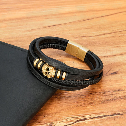 Men’s Skull Leather Braided Bracelet