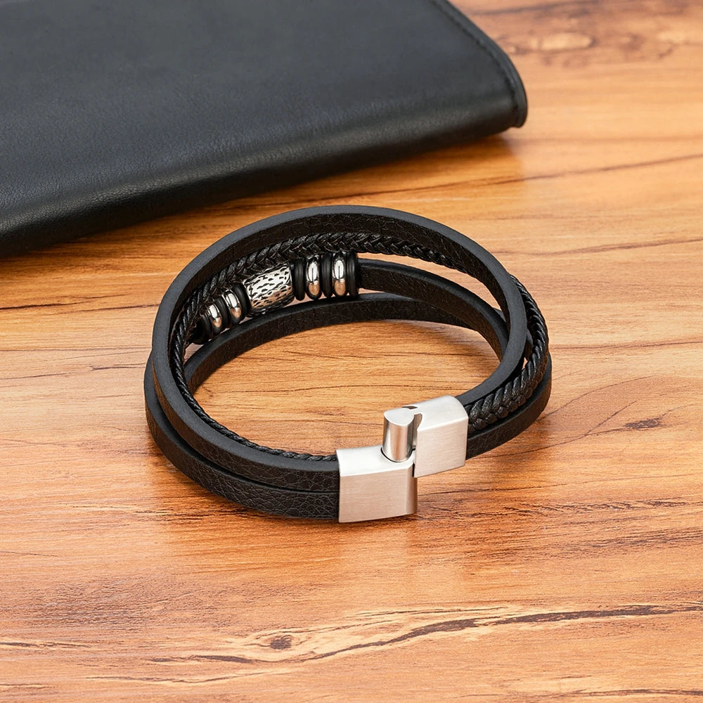 Men’s Skull Leather Braided Bracelet