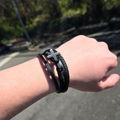 Men’s Braided Leather Cross Bracelet