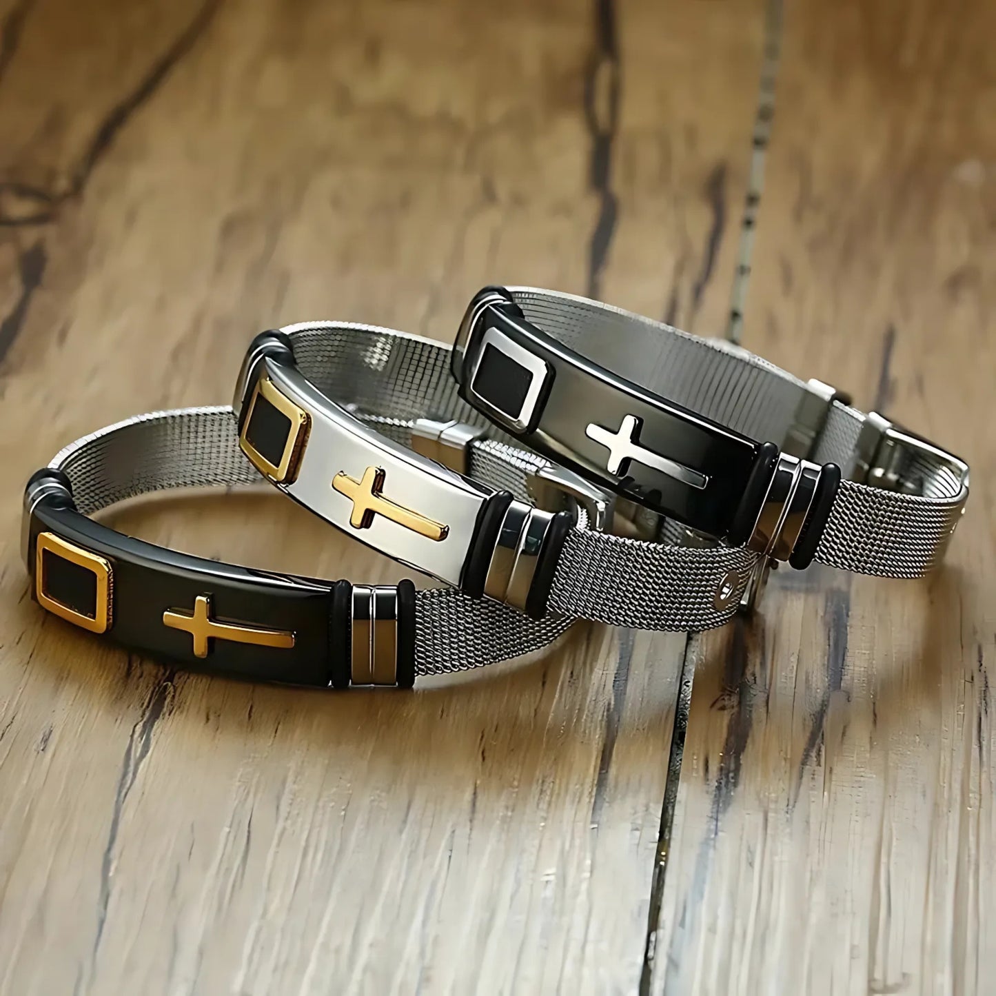Men’s Mesh Steel Cross Bracelet