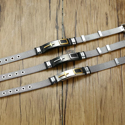 Men’s Mesh Steel Cross Bracelet